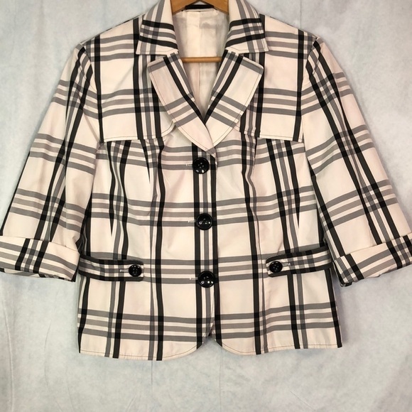 GERRY WEBER Woman’s Plaid Print Jacket White/Black Size 12 - Picture 1 of 10